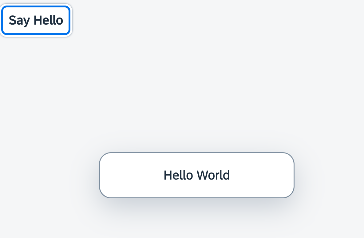 A message toast displays the Hello World message