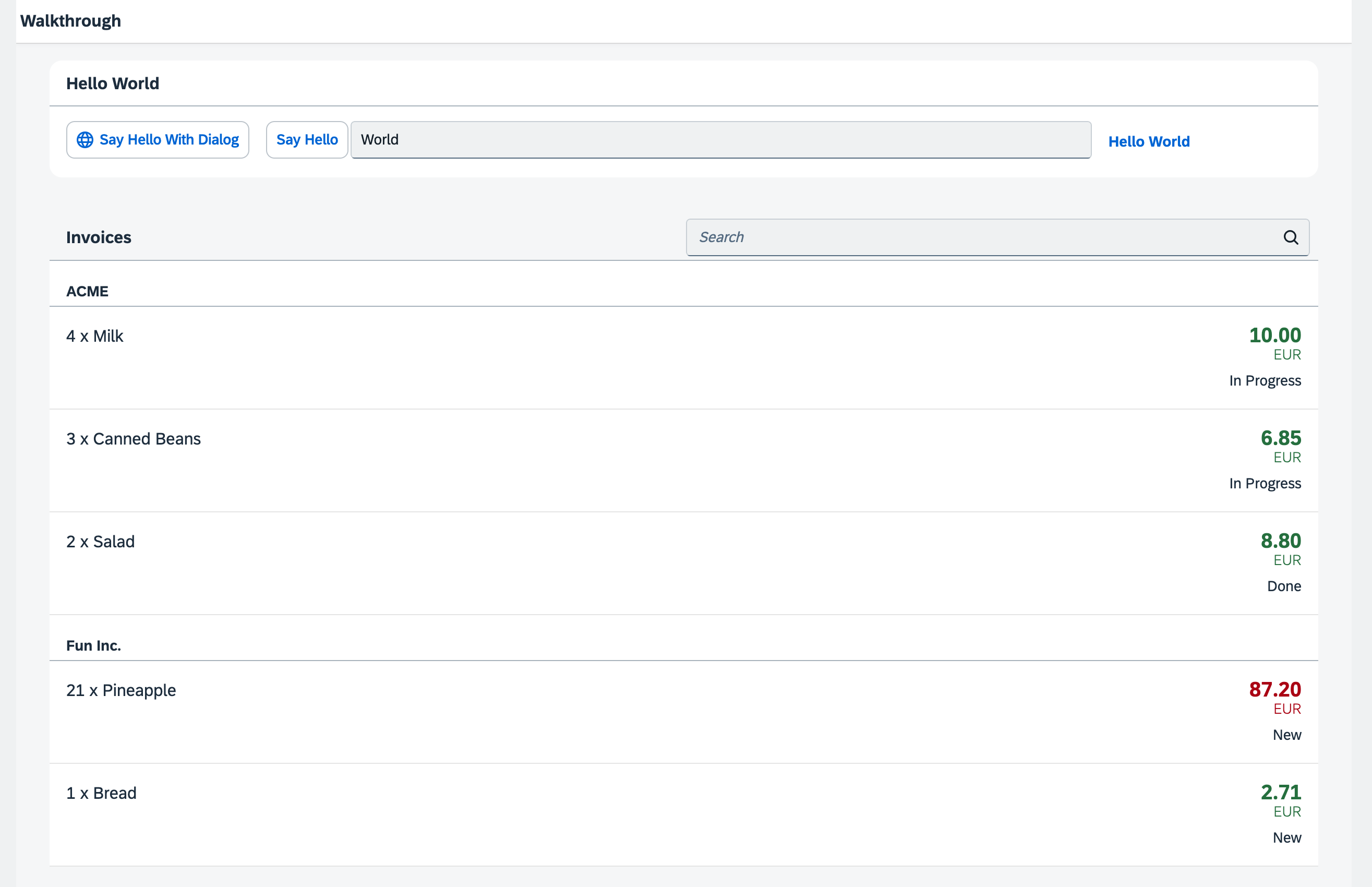 A list of invoices is displayed
