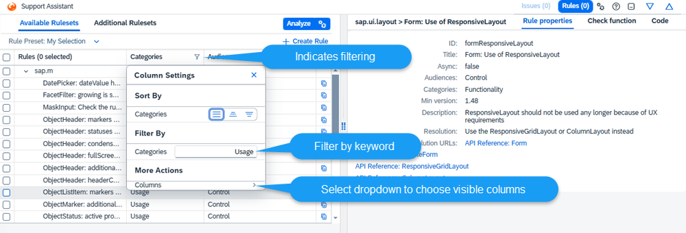 Support Assistant Columns Personalization