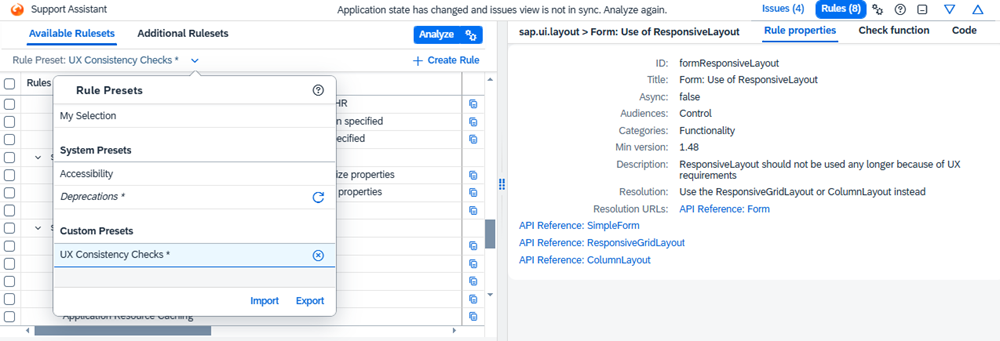 Support Assistant Rule Presets Support Assistant - Available Rulesets tab