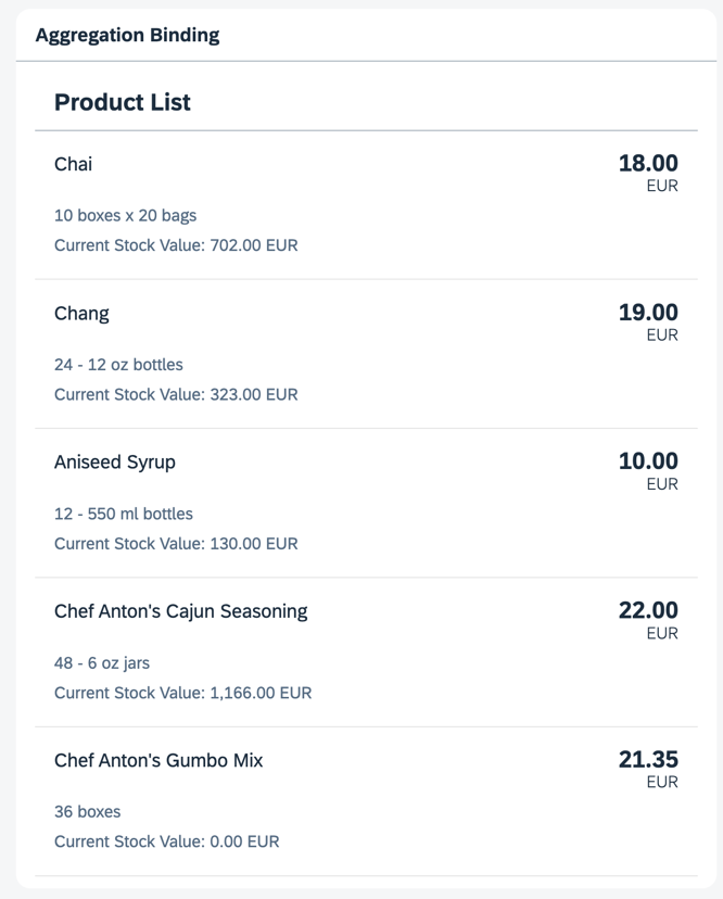 A third panel with a list of products is displayed A third panel with a list of products is displayed
