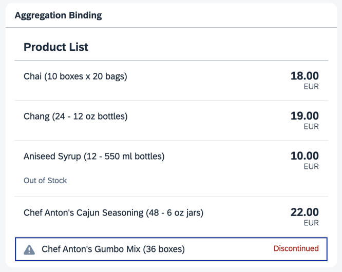 A different type of list item is displayed for a discontinued product A different type of list item is displayed for a discontinued product