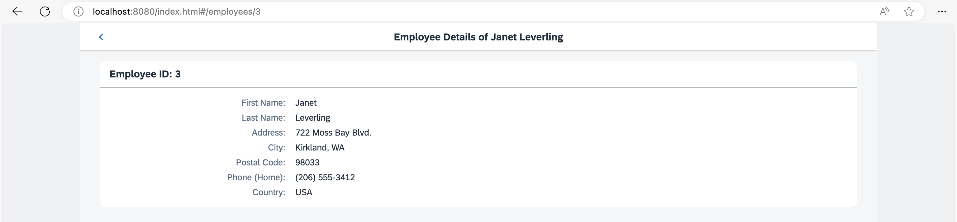 Detail Page for a selected employee Detail Page for a selected employee