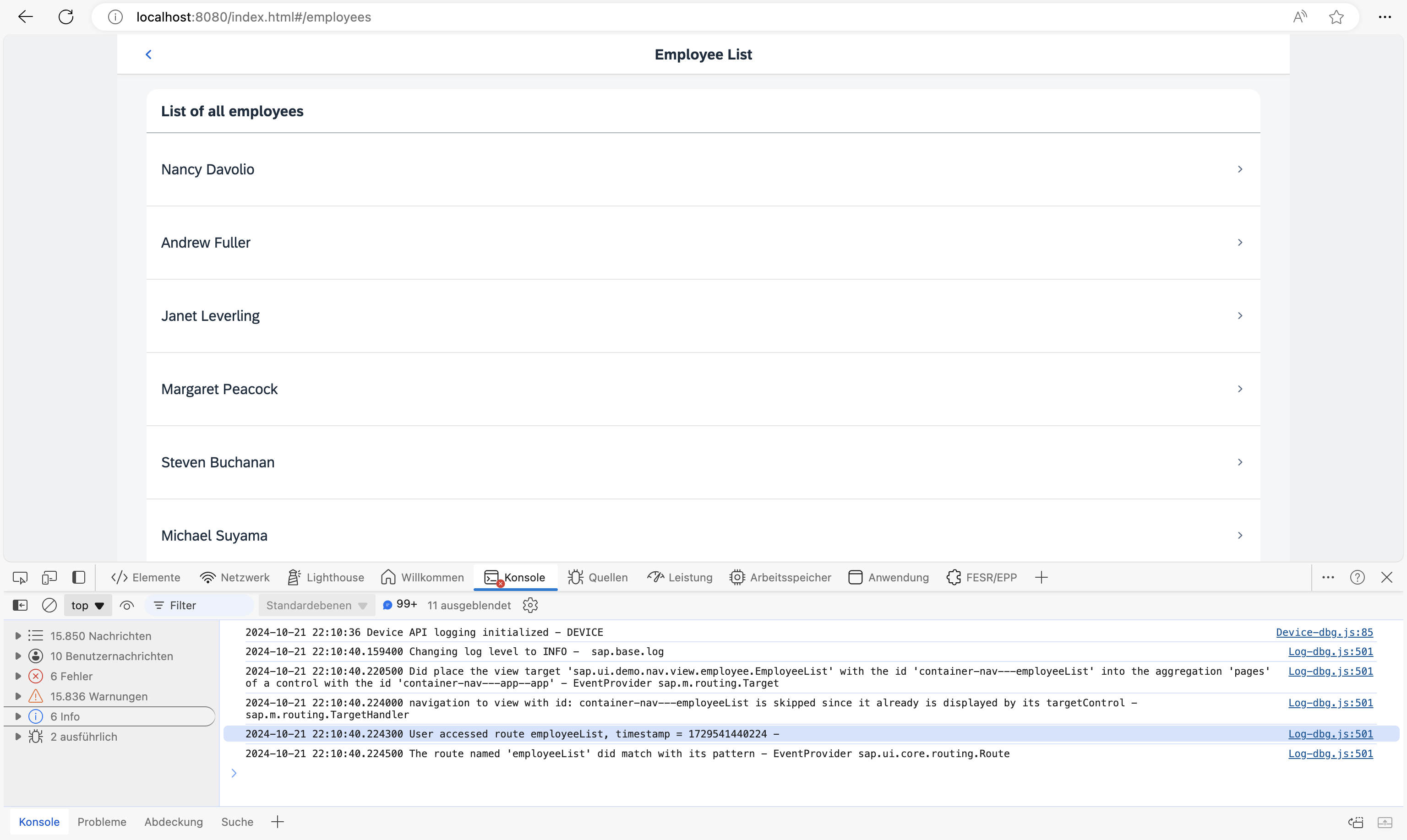 Console output for routes matched by listening to routeMatched events Console output for routes matched by listening to routeMatched events
