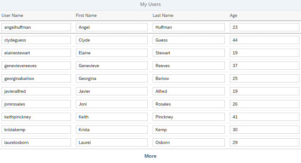 Initial app with a simple table