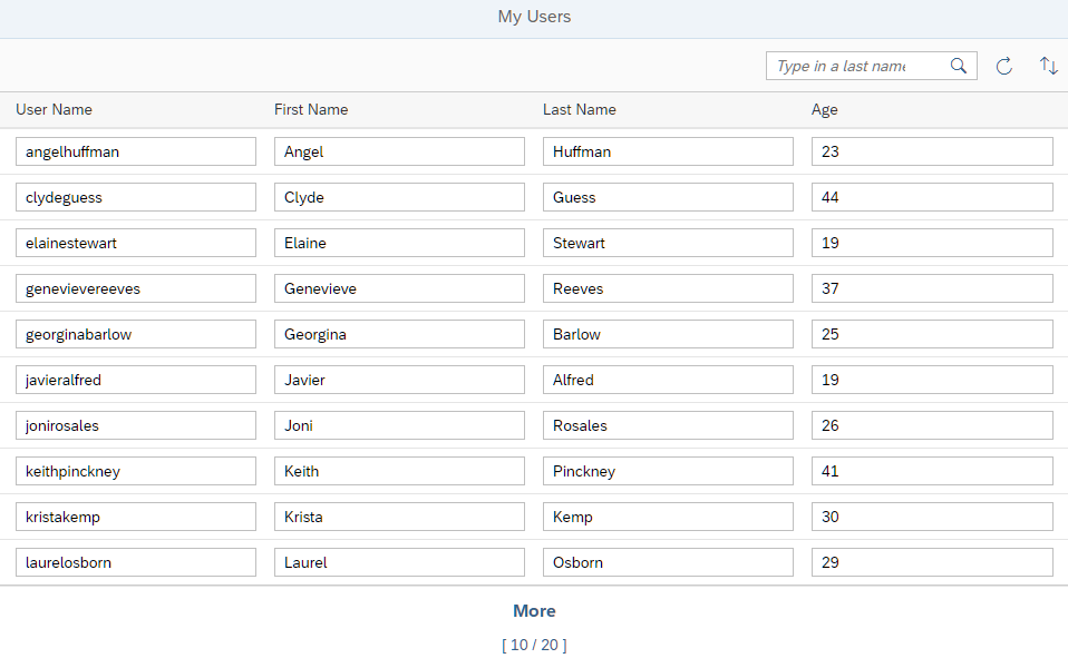 App now has a search field, the entries can be sorted, and you can see how
many entities are loaded and how many more are available