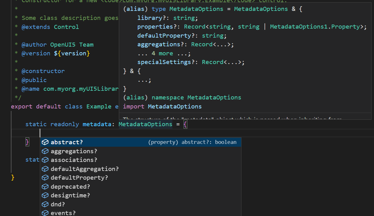 Autocomplete for metadata structure